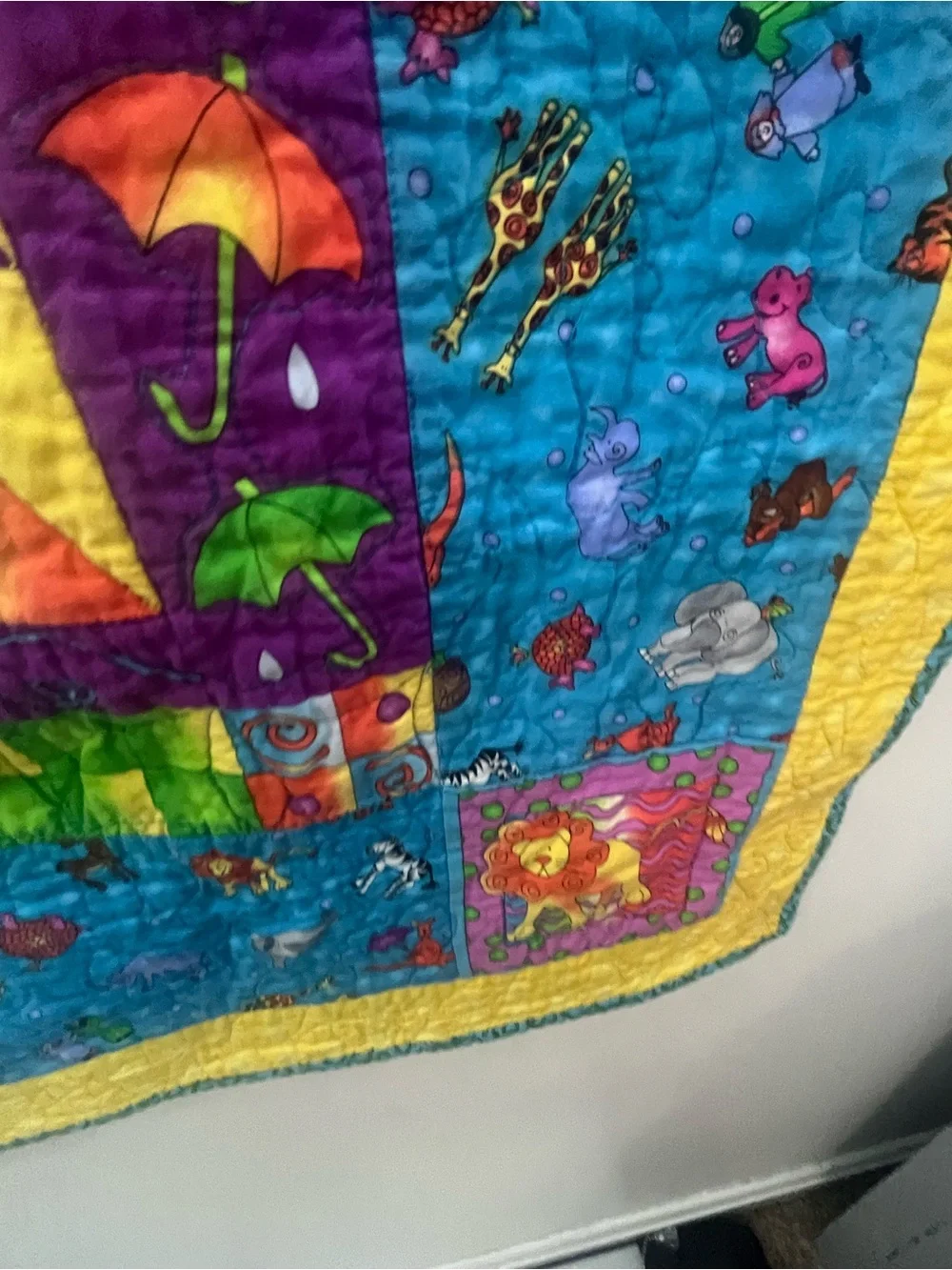 Noah's Ark Baby Quilt - Bright Blue & Yellow Nursery Throw
